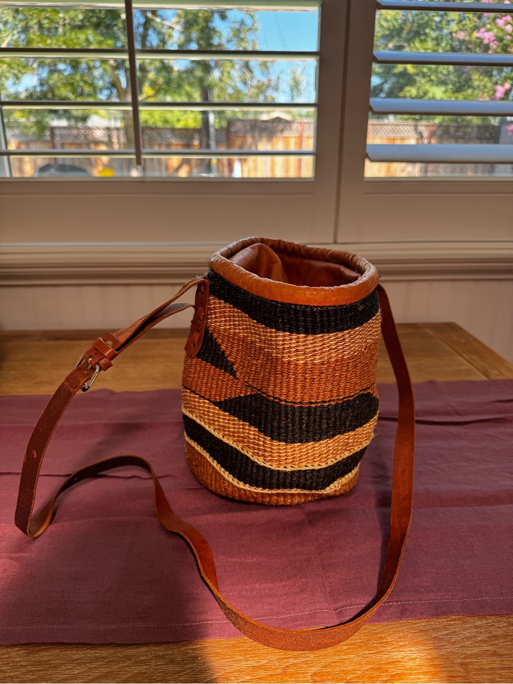Woven Bucket Crossbody Bag in Brown and Black